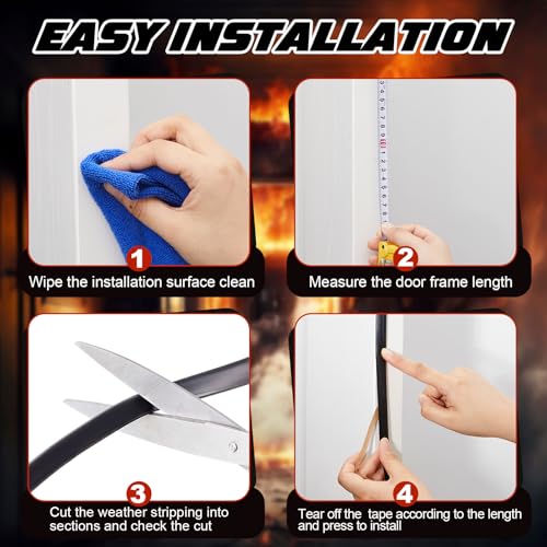 4 Pcs Adhesive Fire/Smoke Door Gasket Seal, 0.5" W X 0.25" H X 20' L, Black - color: Black, size: 0.5" W X 0.25" H X 20' L