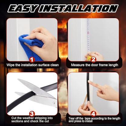 4 Pcs Adhesive Fire/Smoke Door Gasket Seal, 0.5" W X 0.25" H X 20' L, Black - color: Black, size: 0.5" W X 0.25" H X 20' L