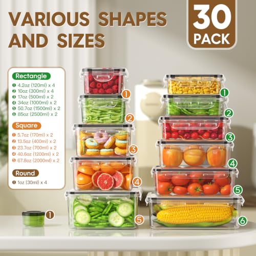 KEMETHY 60 PCS Food Storage Containers with Lids Airtight, Total 737oz, BPA-free, Food-grade, Eco-friendly Material, Leak Proof Plastic Containers, Microwave/Dishwasher Safe - color: 60 PCS