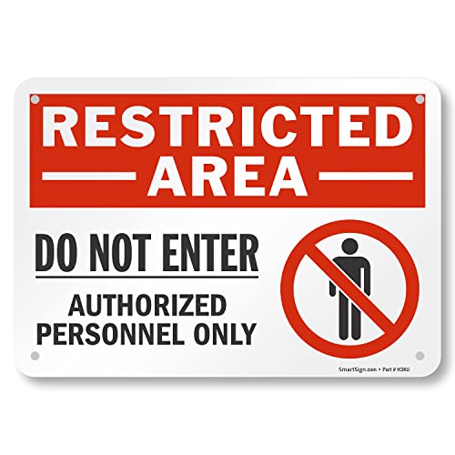SmartSign (Pack of 4) 7 x 10 inch “Restricted Area - Do Not Enter, Authorized Personnel Only” Metal Sign with Symbol, 40 mil Laminated Rustproof Aluminum, Red, White and Black, Made in USA - style: 7" x 10" - Aluminum (Pack of 4)