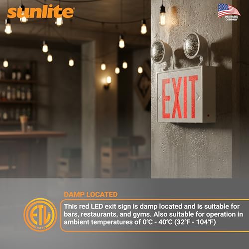 Sunlite 05275 LED Steel Exit Sign Combo, White Housing with Red Lettering, 90-Minute Battery Power Back-Up, Dual-360 Degree Adjustable Head Lamps, 200 Lumens, 120-277V, Fire Safety, NYC Compliant