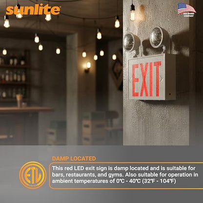Sunlite 05275 LED Steel Exit Sign Combo, White Housing with Red Lettering, 90-Minute Battery Power Back-Up, Dual-360 Degree Adjustable Head Lamps, 200 Lumens, 120-277V, Fire Safety, NYC Compliant