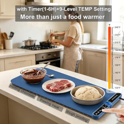 XXL Food Warming Mat for Parties Buffet 40”X15” Silicone Food Warmer 550W - size: Blue-XXL 15*40in