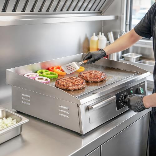 VIKEER Commercial Electric Griddle,22 Inch Large Electric Griddle Stainless Steel Flat Top Grill with Iron Cooking Plate,120-570℉ Adjustable Temperature Control for Home or Restaurant,120V 1600W - size: 22 inch