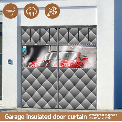Magnetic Thermal Insulated Door Curtain with Detachable Visible Windows, Thicken Polyester Fiberfill & Durable Oxford Fabric, Hands Free Windproof Door Screen, Fit Doors Size Up to 9 x 7 FT, Grey - size: Fit Doors Size Up to 9 x 7 FT