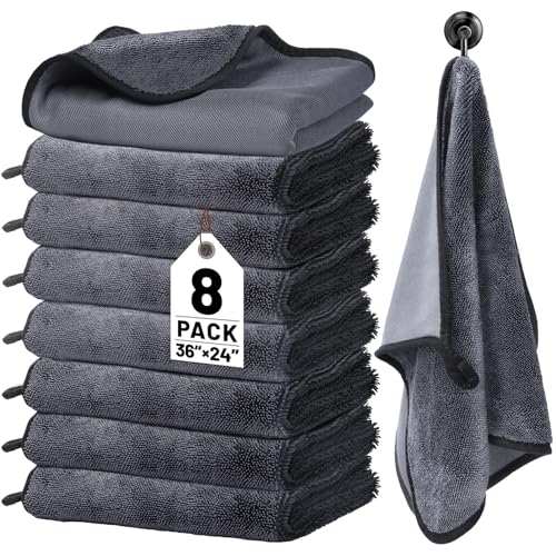 8 Pack Microfiber Car Towels, 36" x 24" Microfiber Cleaning Cloth, 600 GSM - color: Gray, size: 36x24in- 8 Pack