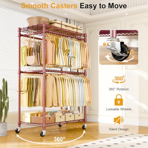 ULIFHOME Rolling Clothes Rack, Clothing Racks for Hanging Clothes, Bronze - color: Bronze, size: P4 Plus