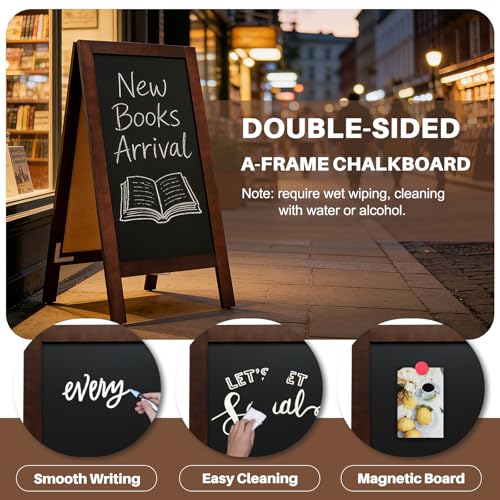 4 THOUGHT Heavy Duty A-Frame Magnetic Chalkboard 40"x20", Brown - color: Brown - Heavy Duty Series