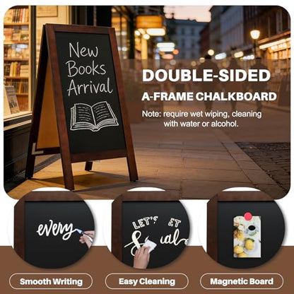 4 THOUGHT Heavy Duty A-Frame Magnetic Chalkboard 40"x20", Brown - color: Brown - Heavy Duty Series