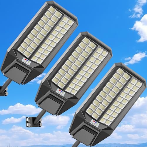 Solar Street Lights Outdoor Waterproof Dusk to Down Heavy Duty 10000W Commercial Large Solar Lights Outdoor Motion Sensor with Remote Control LED Parking Lot Flood Lights for Yard Garden Walkway - size: XL-3Pack