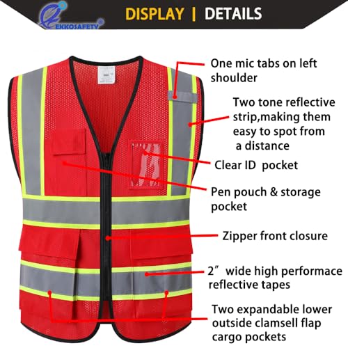 Hi Vis Reflective Safety Vest for Men Women,EK175,Red,S - color: Red, size: Small