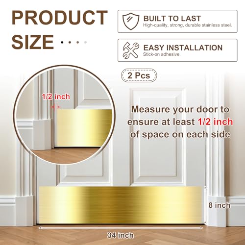 8x34in Self Adhesive Door Kick Plate for Bottom of Door,2Pcs-Gold - color: Gold, size: 8 x 34 Inch