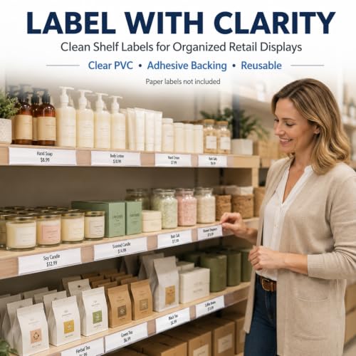 100 Pcs Shelf Label Strips, 48" x 1.25" Self Adhesive Label Holder