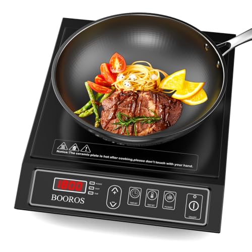 BOOROS Portable Induction Cooktop, 9.6" Heating Coil with 8" Core, 1800W