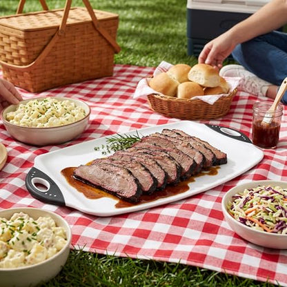 Dexas Chop & Serve Cutting Board, 12.5 x 20 Inch, Large Kitchen Prep and Serving Board with Handles, BPA-Free Dishwasher Safe, White and Black - color: White, size: 20.3"L x 12.5"W