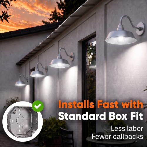 14in. Galvanized Finish Outdoor Gooseneck Barn Light, 5000K Cool White - color: Galvanized (1 Pack), size: 10 in Gooseneck Arm