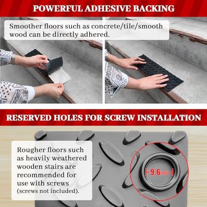 ROBLOCK 5 PCS Rubber Stair Tread for Wooden Steps, Skid Resistant Stair and Outdoor Stair, 15.5" x 4" 5 Packs Non Slip Outdoor Stair Treads, Black