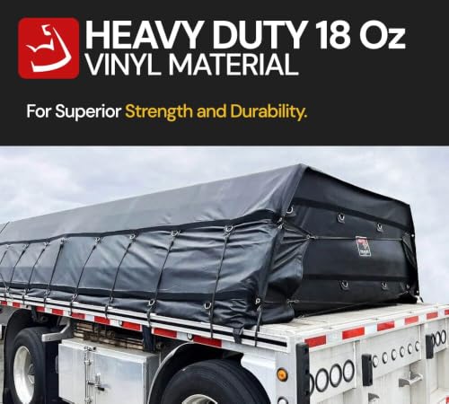 Mytee Products 24'x24' Heavy Duty Flatbed Truck Tarp with 8 Ft Drop - 18oz Vinyl Black Steel Machinery Tarp Use to Cover Manufacturing Or Machine Equipment During Transport - size: 24' x 24' (8' Drop)