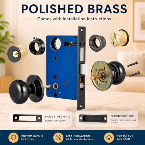 Tandefio 1 Set Double Cylinder Mortise Lock, Left Hand, Black - color: Black, style: Left Hand