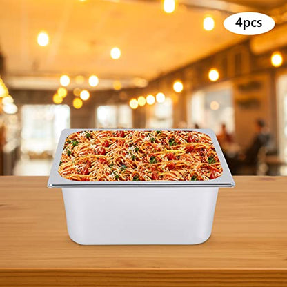 4 Pack Stainless Steel Hotel Pans, Half Size 6" Deep Commercial Food Pans With Lid Catering Food Storage Metal Pan Chafing Dishes Dinner Buffet Server for Food Prep Restaurant (12.8" x 10.4" x 6") - size: 12.8" x 10.4" x 6"