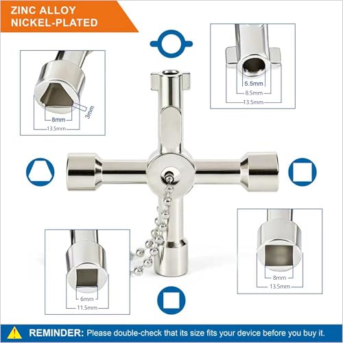4-Way Sillcock Key, 2-Pack 40Cr Water Key, Multi-Functional & Utility Wrench, Shut Off Tool for 1/4", 9/32", 5/16", 11/32" Valve, Spigot & Electric Meter, Ideal for Home, Public & Commercial