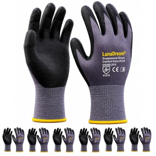 LunaDream Work Gloves MicroFoam Nitrile Coated-6 Pairs,Seamless Knit Nylon Gloves,Gray Work gloves - size: 11/XX-Large
