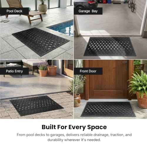 Subhera Collection Heavy Duty Rubber Door Mat 25"×39" Non-Slip Drainage with Dirt Scraper | Outside Doormat for Front Pool Deck & Patio All-Weather 100% Won't Curl or Blow Away - size: 2'1" x 3'3" (Rectangular)