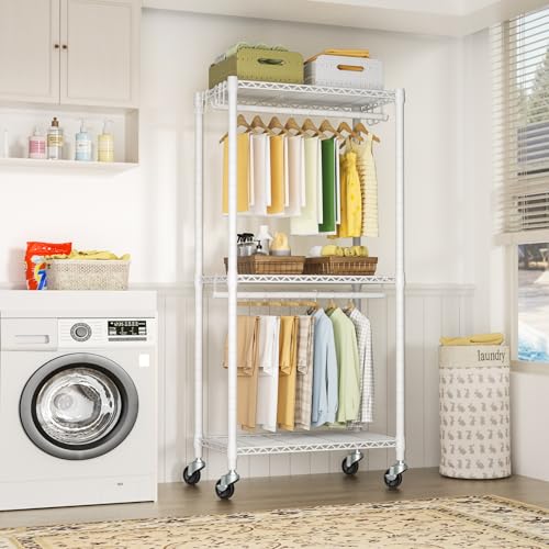 FUTASSI Rolling Clothes Rack, Clothing Racks for Hanging Clothes, White - color: White, size: P3 Mini