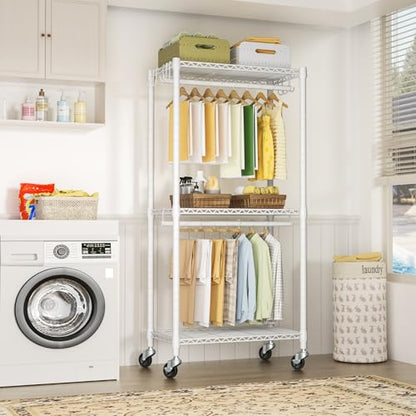 FUTASSI Rolling Clothes Rack, Clothing Racks for Hanging Clothes, White - color: White, size: P3 Mini