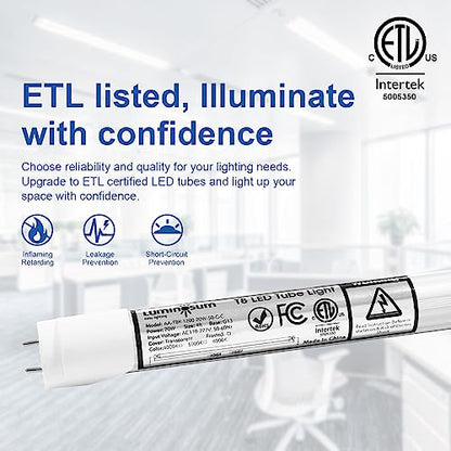 T8 LED Tube Light Bulbs 4 Foot 20W, ETL Listed, 6000K 10 Pack