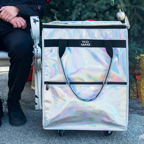 Medium Phantom White Reusable Grocery Bag on Wheels, Folding Rolling Tote - color: Phantom White, size: Medium