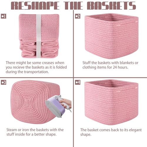 OIAHOMY 3 PACK Cube Storage Bins Storage Baskets Shelf Bins Pink - color: Pink