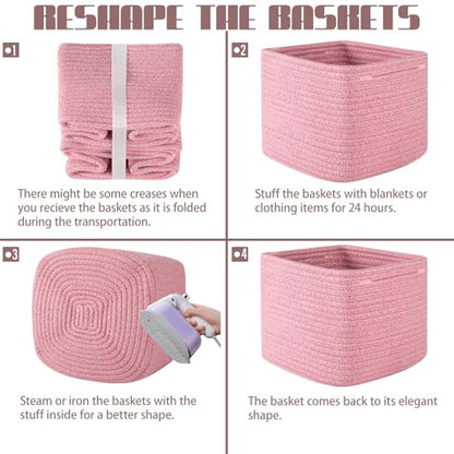 OIAHOMY 3 PACK Cube Storage Bins Storage Baskets Shelf Bins Pink - color: Pink