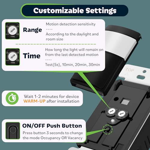 TOPGREENER PIR Motion Sensor Light Switch, No Neutral No Ground Wire, Black - color: Black, size: 1 Pack