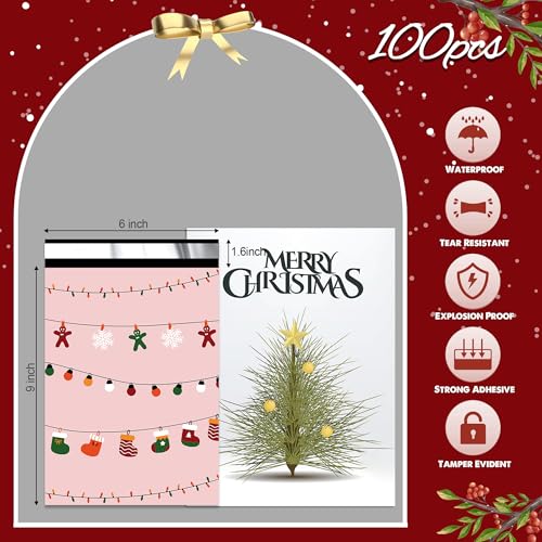 Christmas Poly Mailers 6x9 Inch 100 Pcs, Christmas Lights Printed - color: Christmas Lights, size: 6x9 Inch 100Pcs