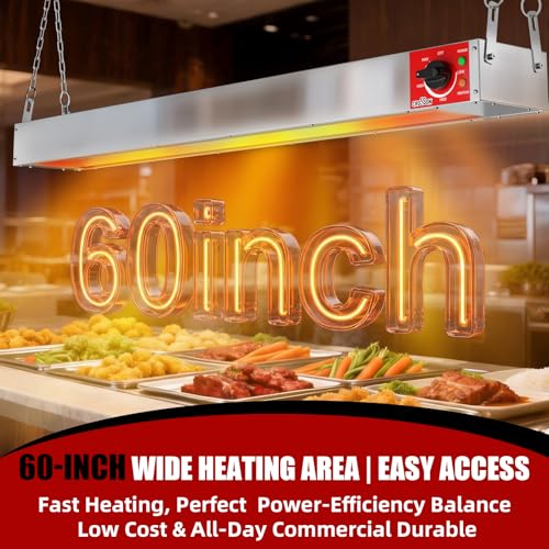 CROSSON Commercial Electric Overhead Strip Heater,60 Inch Food Heat Lamp with German EGO Energy Regulator,Suspended Chain and Undermount Brackets,Food Warming Lamp Heater for Catering Kitchen 1550W - size: 60 Inch