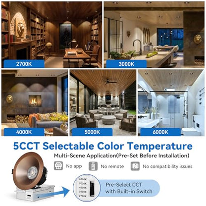 CycevSun Oil Rubbed Bronze 4 Inch Anti-Glare LED Recessed Lights, 6-Pack - color: Oil-Rubbed Bronze, size: 4 Inch