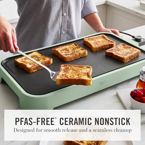 Martha Stewart 12"x 22" XL Electric Griddle, Ceramic Nonstick Flat Top - color: Honeydew Green