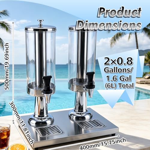 1.6 Gallon Drink Dispenser with Stainless Steel Stand & Ice Core - color: Silver