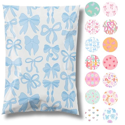 Pretty Package Store Poly Mailers 6x9, Blue Bows, 100 Pack - color: Blue Bows, size: 6x9