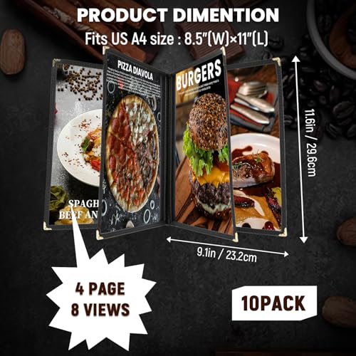 8.5 x 11 Inch Menu Covers 10 Pack Double Stitched Menu Sleeves 4 Pages / 8Views Menu Holder Crystal Clear Vinyl Protection Easy-Insert Design for Bar Cafe Restaurant Menu Covers - size: 10 Pack (4 Page, 8 View)