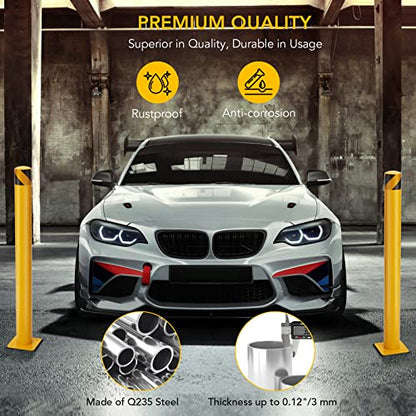 Safety Bollard 6 Packs, 48 Inch Height Bollard Post, 4.5 Inch Diameter, Yellow Safety Steel Bollard Post with 24 Anchor Bolts, for Traffic Control, Driveway Barrier, Parking Pole - size: 48inch