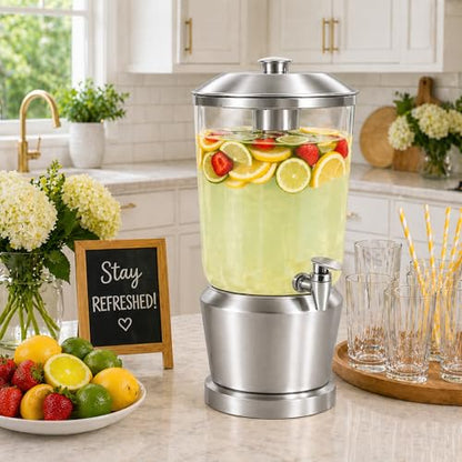 Drink Dispenser with Ice Chambers, Lemonade Tea Water Dispenser with Spigot, Stainless Steel Beverage Jar Jug, Perfect for Home Parties, Weddings, Gifts & Events (Silver, 3, Gallons) - color: Silver