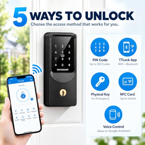 AkaGear Keyless Entry Door Lock, Smart Lock with WiFi Keypad Deadbolt