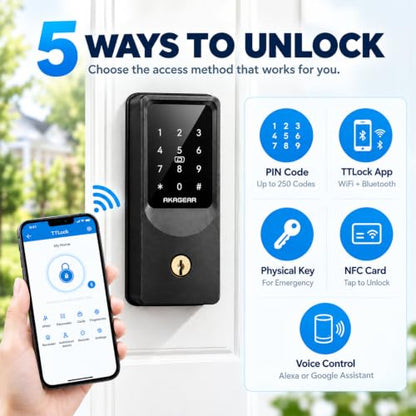 AkaGear Keyless Entry Door Lock, Smart Lock with WiFi Keypad Deadbolt