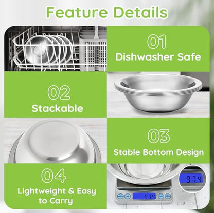 304(18/8) Stainless Steel Mixing Bowls for Kitchen, 4 Pack 7" 21.22 fl.oz Metal Mixing Bowls Set Stackable for Baking Serving Cooking Food Prep Storage Dishwasher Safe Lightweight - size: 7"