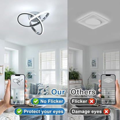 DELIPOP Modern Ceiling Light, 6500K Cool White Led Ceiling Light Fixture, Metal Curved Design Ceiling Lamp for Bedroom Hallway Bathroom Entryway Balcony Stair - color: Silver-6500K