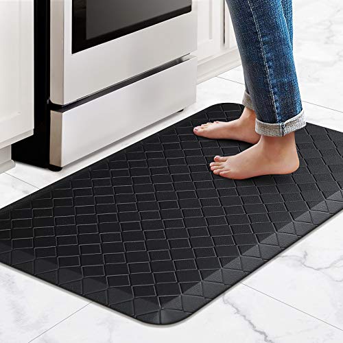 HappyTrends Kitchen Mats for Floor Cushioned Anti-Fatigue Kitchen Rugs - color: Black, size: 28"L x 17.3"W x 0.5"Th