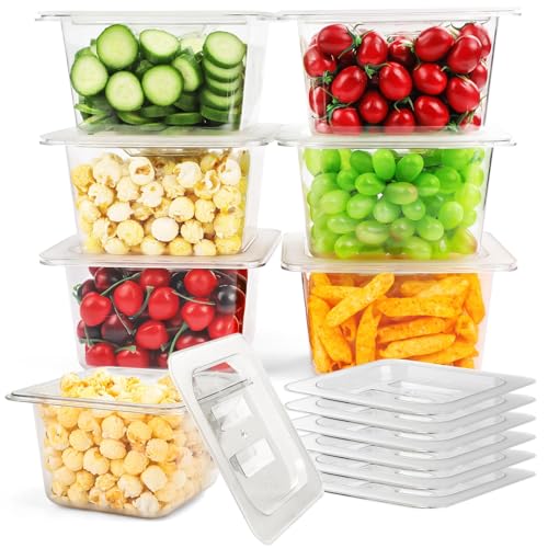 VOISEN 6 Pack Plastic Food Pan with Lids 1/6 Size 4 Inch Deep - color: 6 Pack 1/6 4"Deep