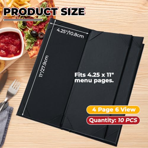 NATGAI 10 Pack 6 View Restaurant Menu Covers 4.25" x 11", PU Leather Menu - size: 6 View, 4.25"x11"